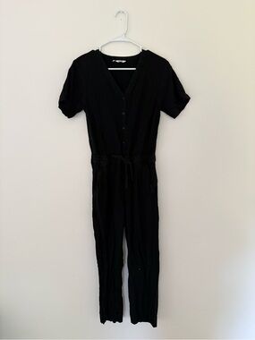 Bridge & Burn Black Short-Sleeve Button Front Jumpsuit Women’s SMALL